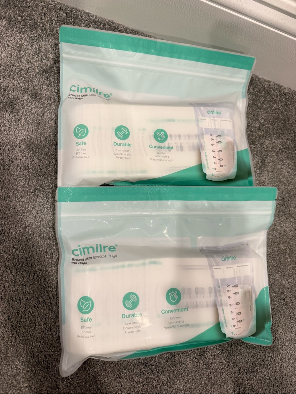Cimilre Breast Milk Storage Bags - White & Teal 200bags + Lansinoh 200 bags =400